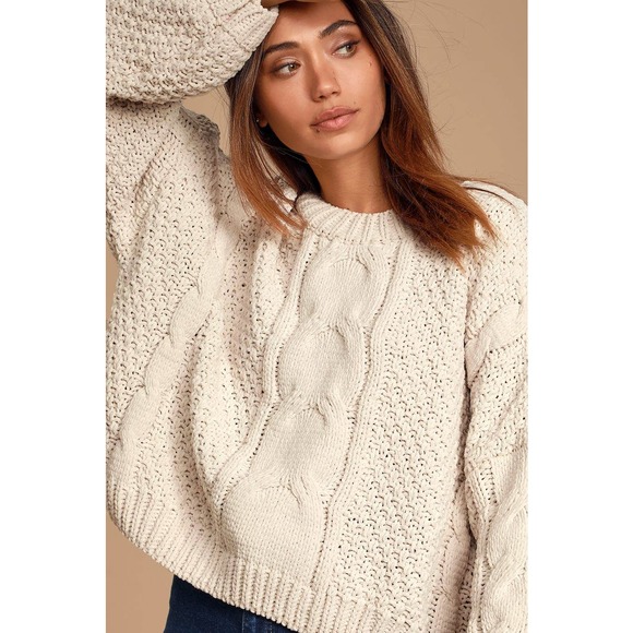 Lulus Sweaters - Lulu's Cream Cable Knit Oversized Chenille sweater